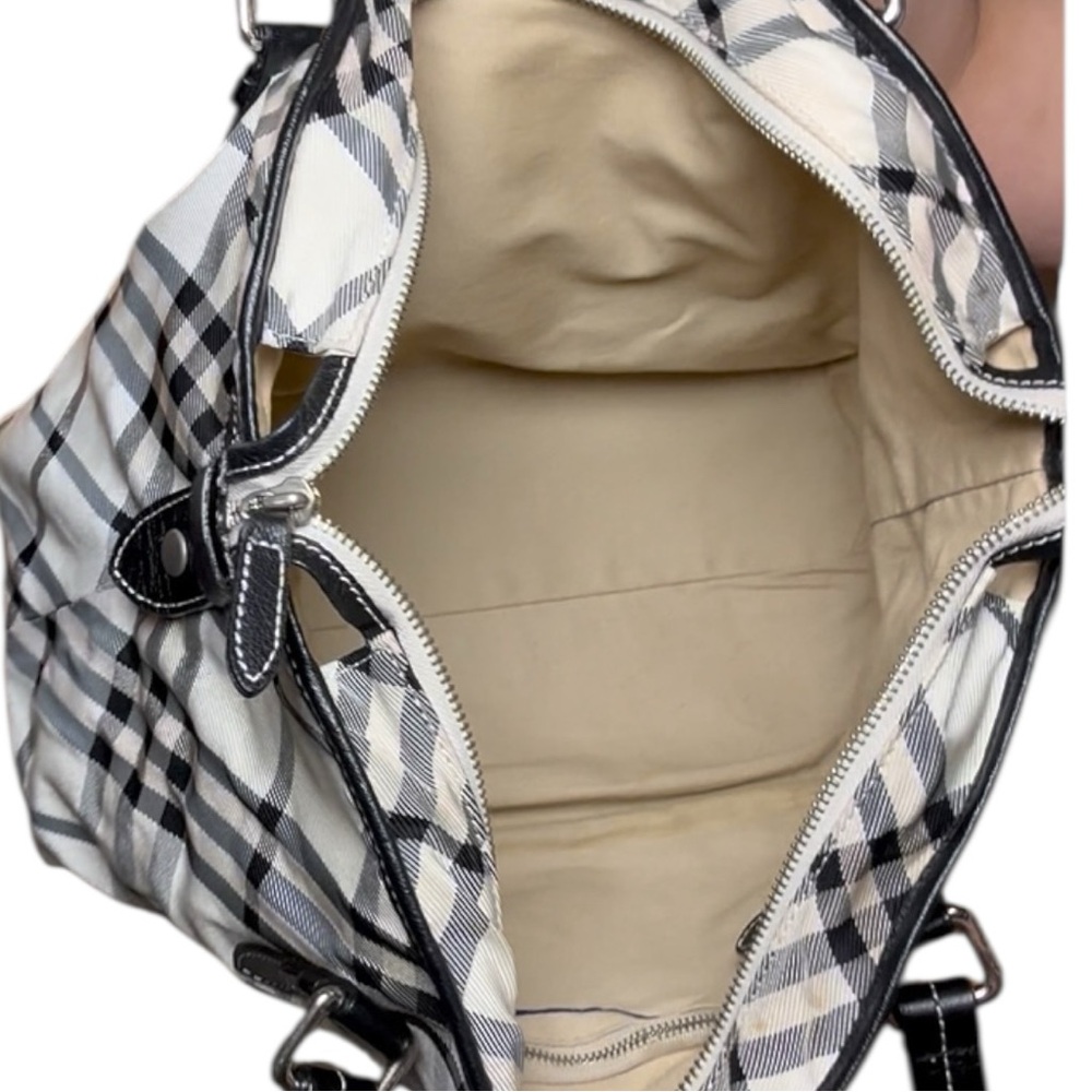 Burberry Nova Check Tote Black Leather Trim Shoulder Bag Beige Check - Picture 12 of 13